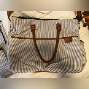 Neutral pinstripe diaper bag